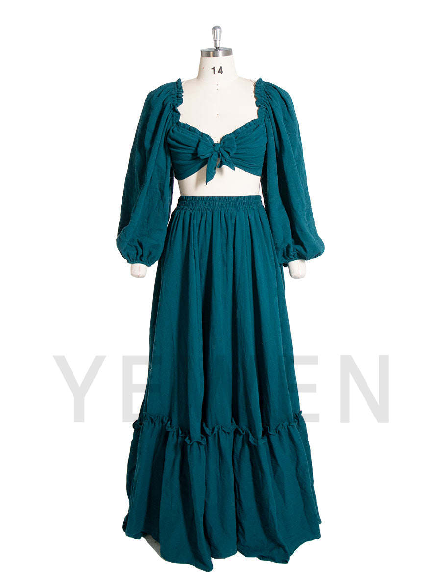 Long Sleeves Adjust Back Woman Cotton Maxi Dress Photoshoot Dresses Outfit YW231113