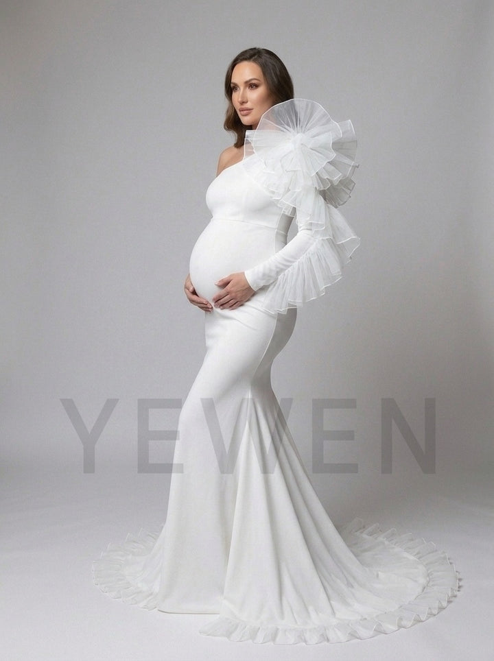 Long Sleeve One-Shoulder Mermaid Maternity Photoshoot Gown YD261017