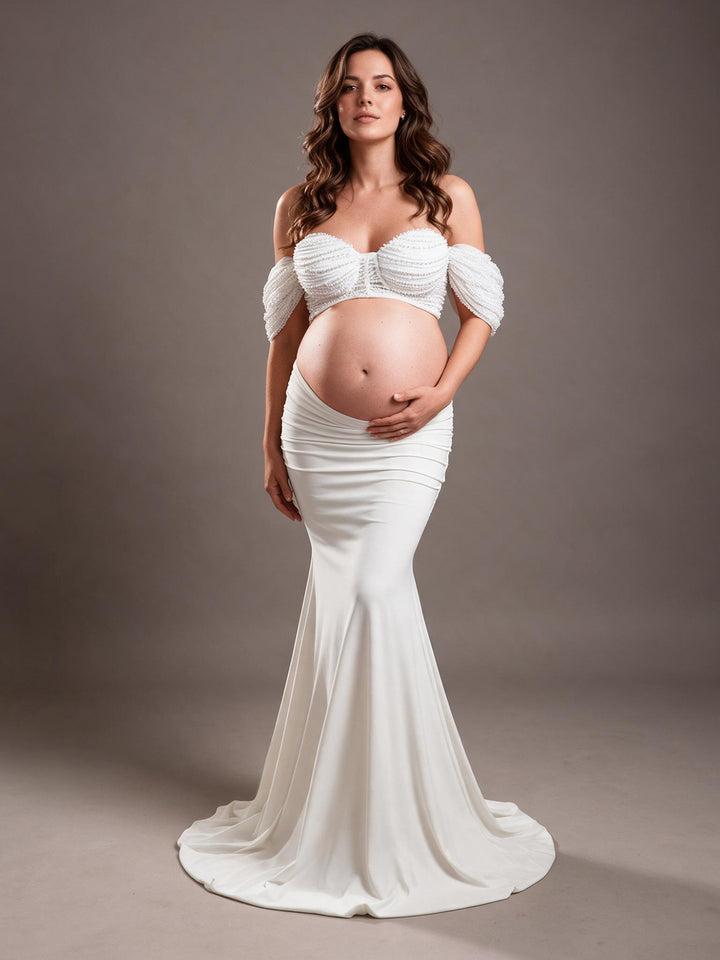 Two-Piece Beaded Sweetheart Mermaid Maternity Photoshoot Gown YW269309