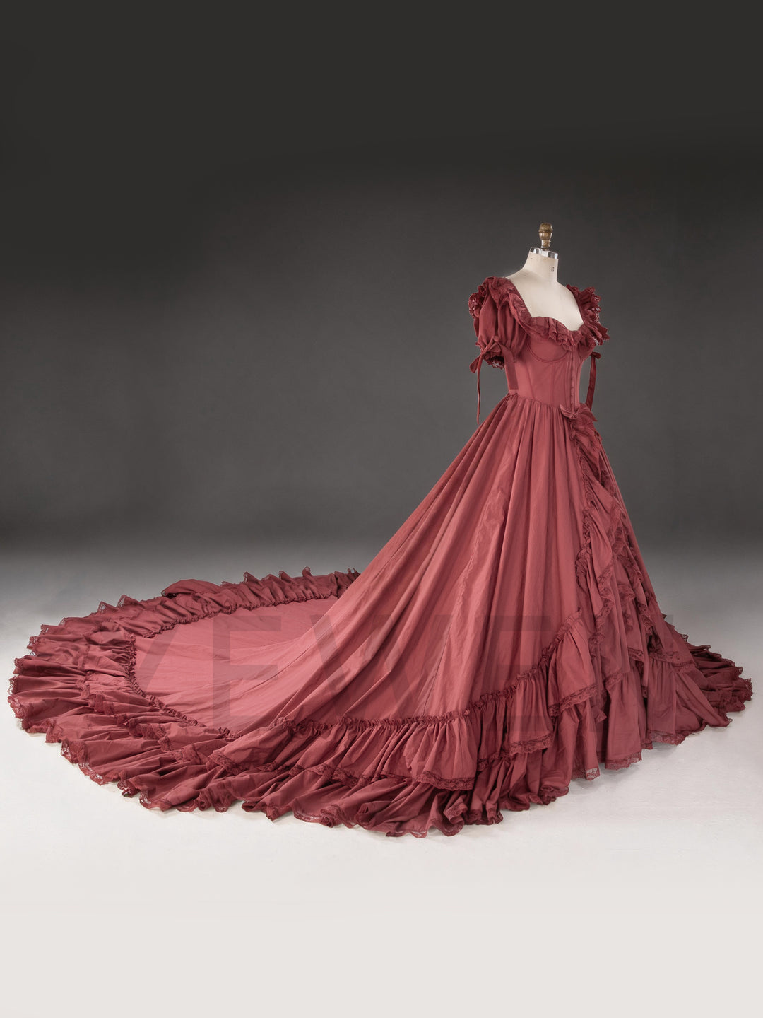Burgundy Off-Shoulder Ruffled Corset Tiered Christmas Dress YW260357
