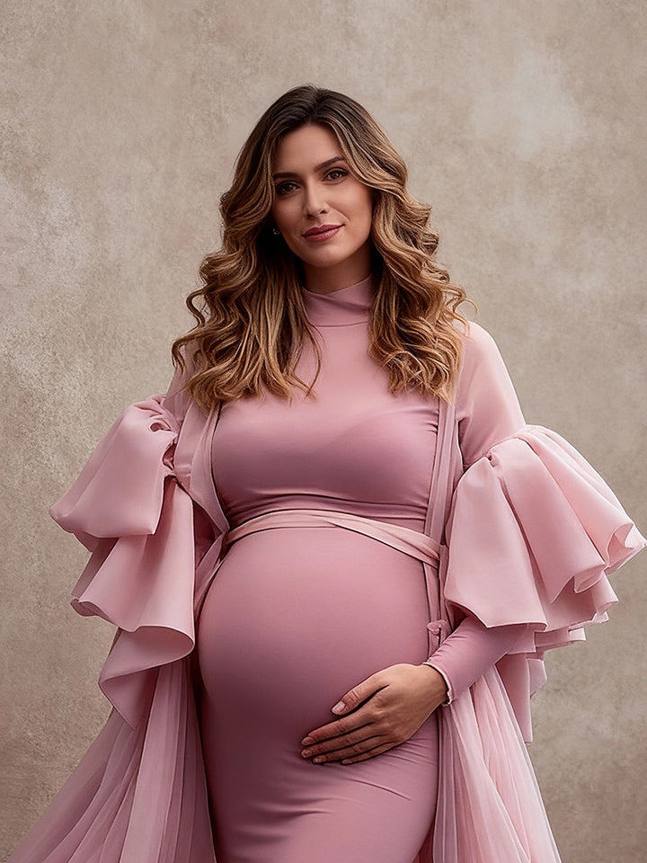 2 Piece Set Bodycon Baby Shower Gown with Tulle Robe