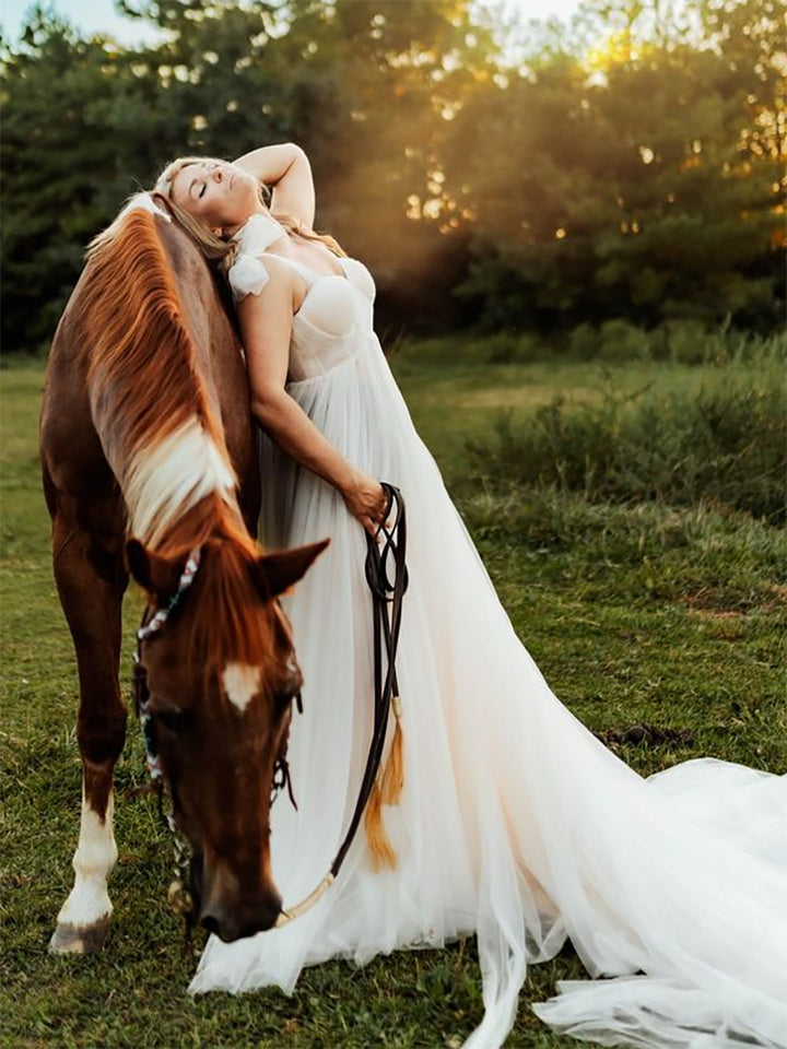 Tulle Maternity Dresses for Photo Shoot Photoshoot Baby Shower Gown Dress with Detachable Sleeves YEWEN YW230315