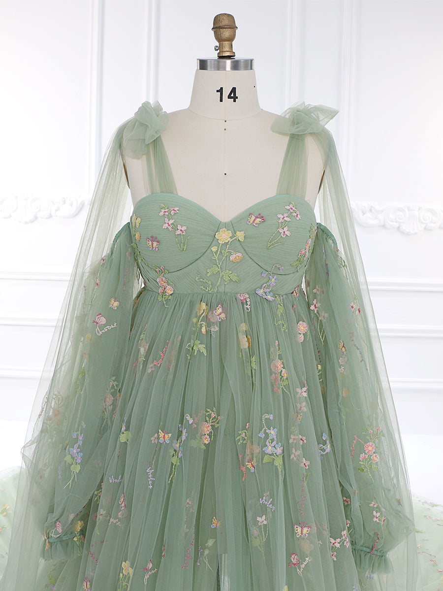 Sage Green Elegant Embroidered Lace Maternity Dress for Photo Shoot Detachable Long Sleeves YW230315 Sage Green Elegant Embroidered Lace Maternity Dress for Photo Shoot Detachable Long Sleeves YW230315