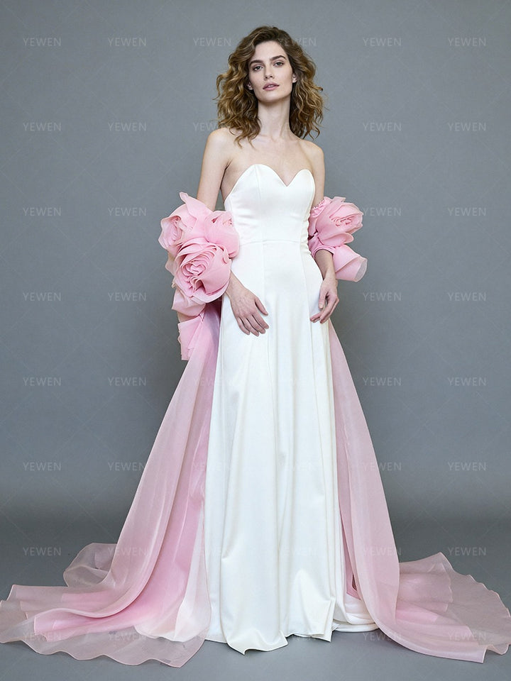 Fashion Formal Dress with 3D Flower Long Cape Wedding Party Gown