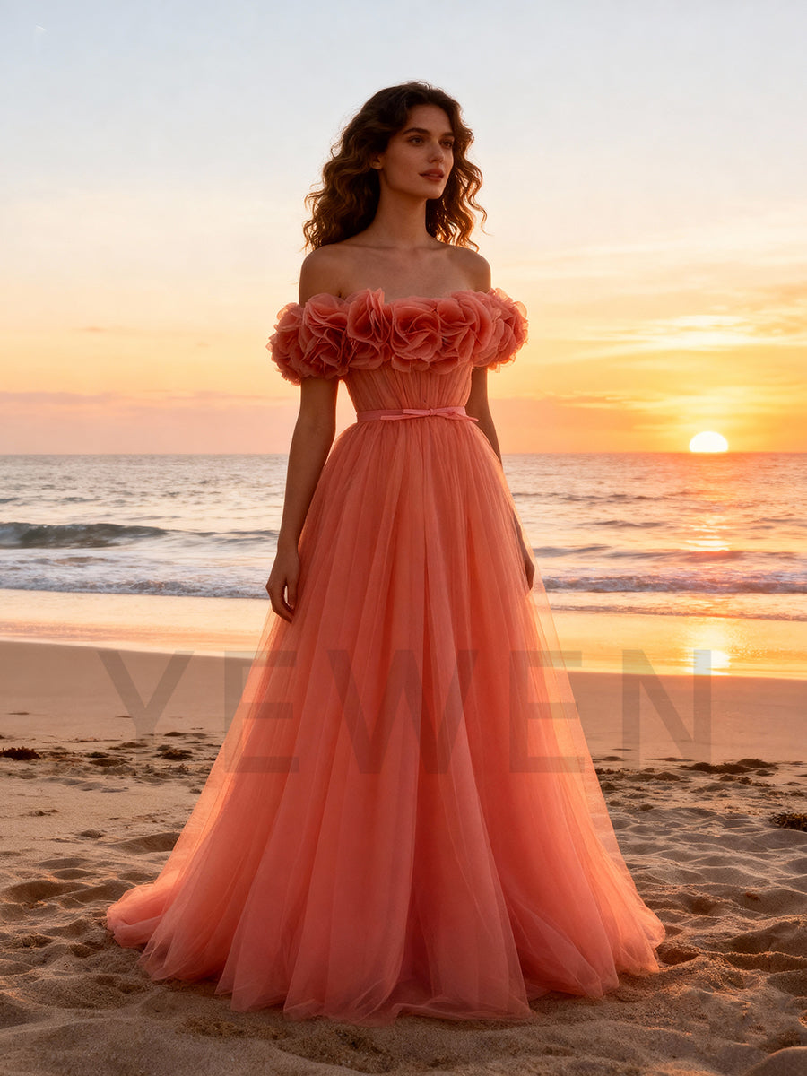 Orange Tulle Evening Gown Women's Prom Party Dress Bespoke Occation Dresses