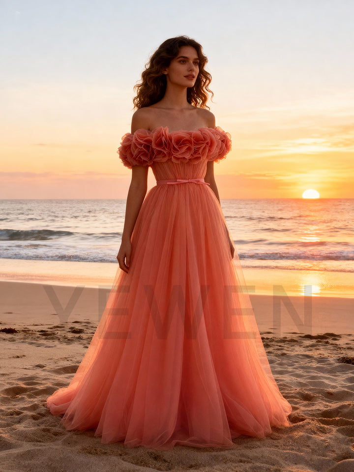 Orange Tulle Evening Gown Women's Prom Party Dress Bespoke Occation Dresses