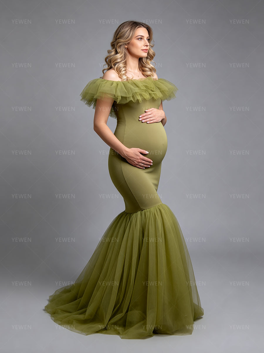 Olive Mermaid Maternity Photography Dresses Maternity Baby Shower Dress for Mom