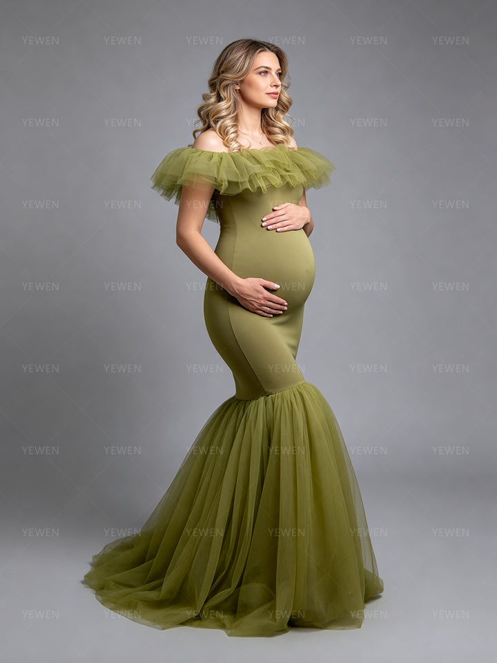 Olive Mermaid Maternity Photography Dresses Maternity Baby Shower Dress for Mom