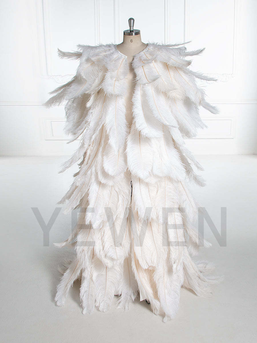 Luxury Ostrich Feather Cape Maternity Shoot Robe Gown YW250017 Luxury Ostrich Feather Cape Maternity Shoot Robe Gown YW250017