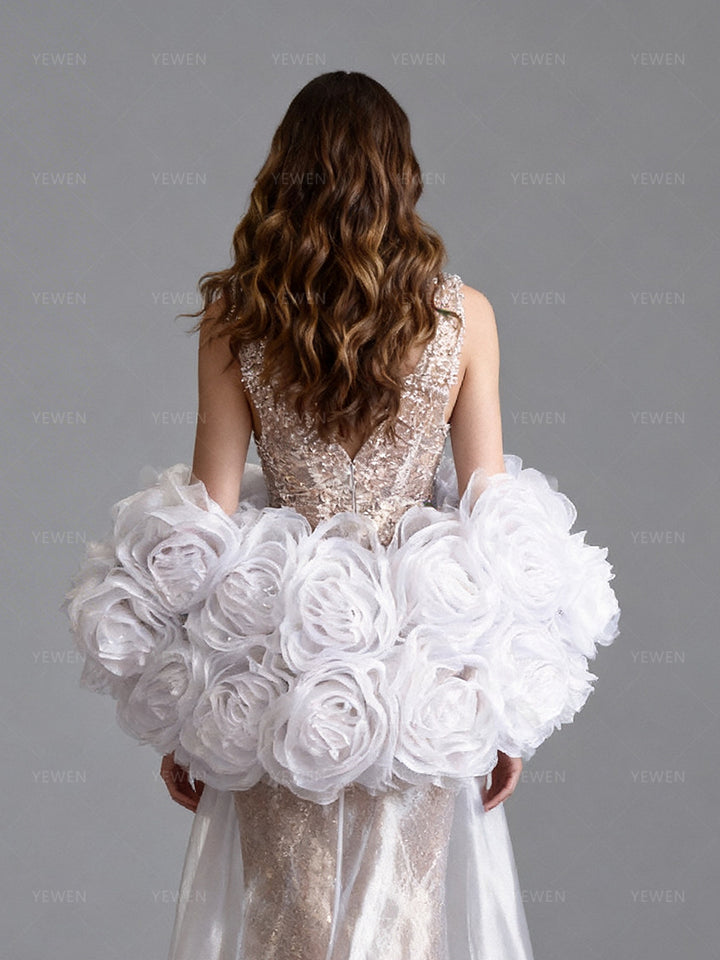 White Organza Cape Detachable Wedding Cape Romantic Lightweight Bridal Accessory