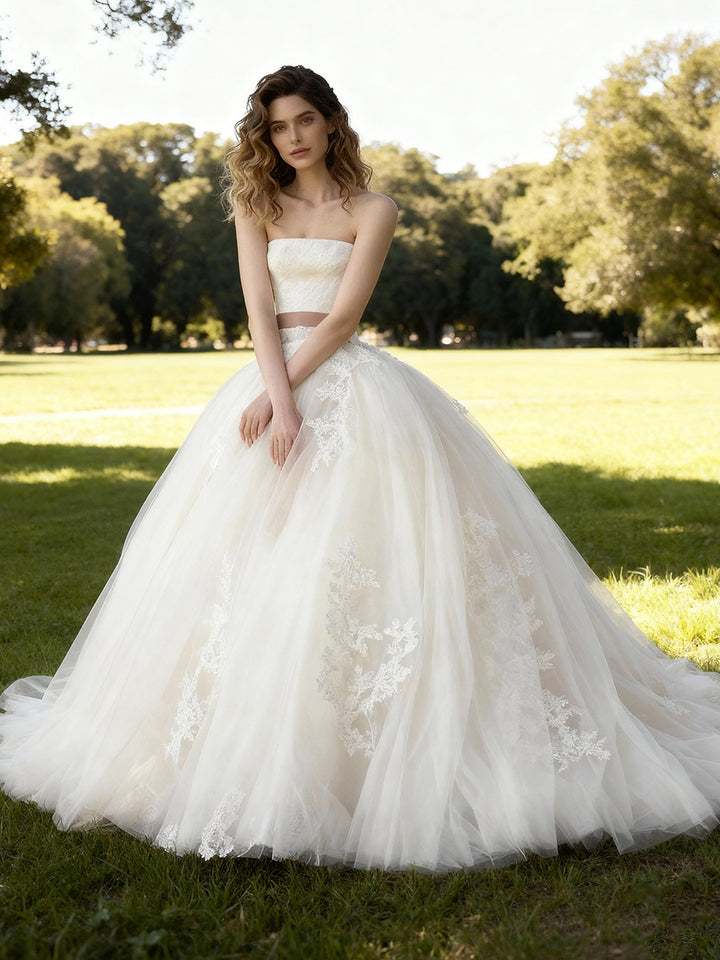 Strapless Wedding Dress 2025 Appliques Lace Birdal Gown