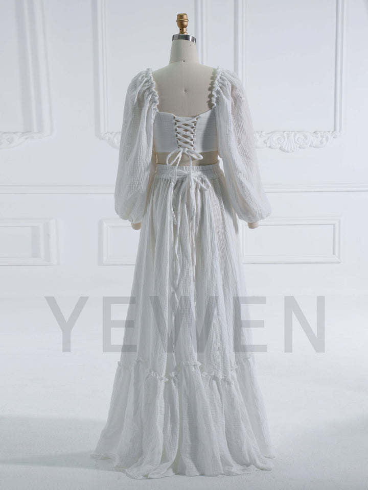 Long Sleeves Adjust Back Woman Cotton Maxi Dress Photoshoot Dresses Outfit YW231113