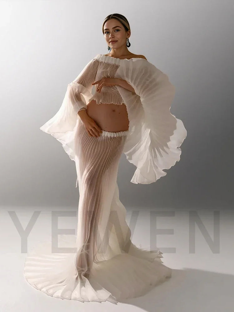 Flowing Pleated Two Piece Maternity Photoshoot Dress YW251022