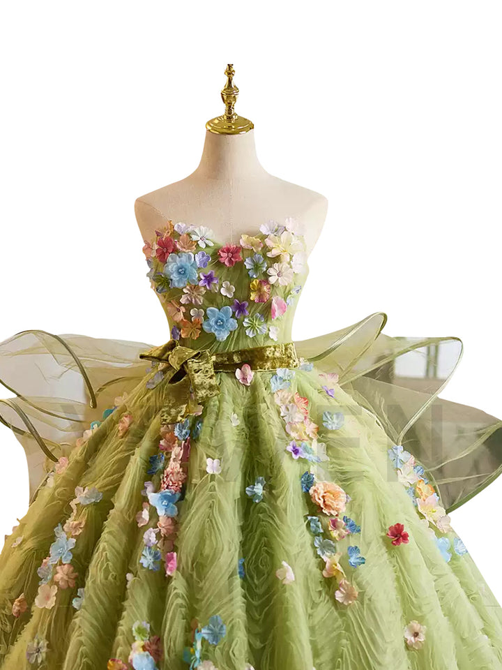 Customized Quinceanera Dress 3D Flowers Appliques Ball Gown