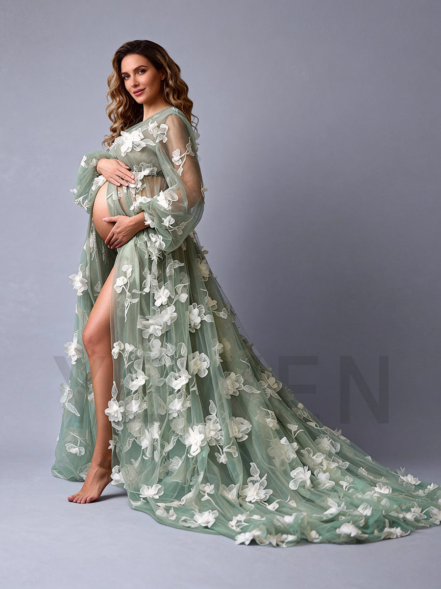 Maternity Dress for Photo Shoot Floral Tulle Pregnancy Dress