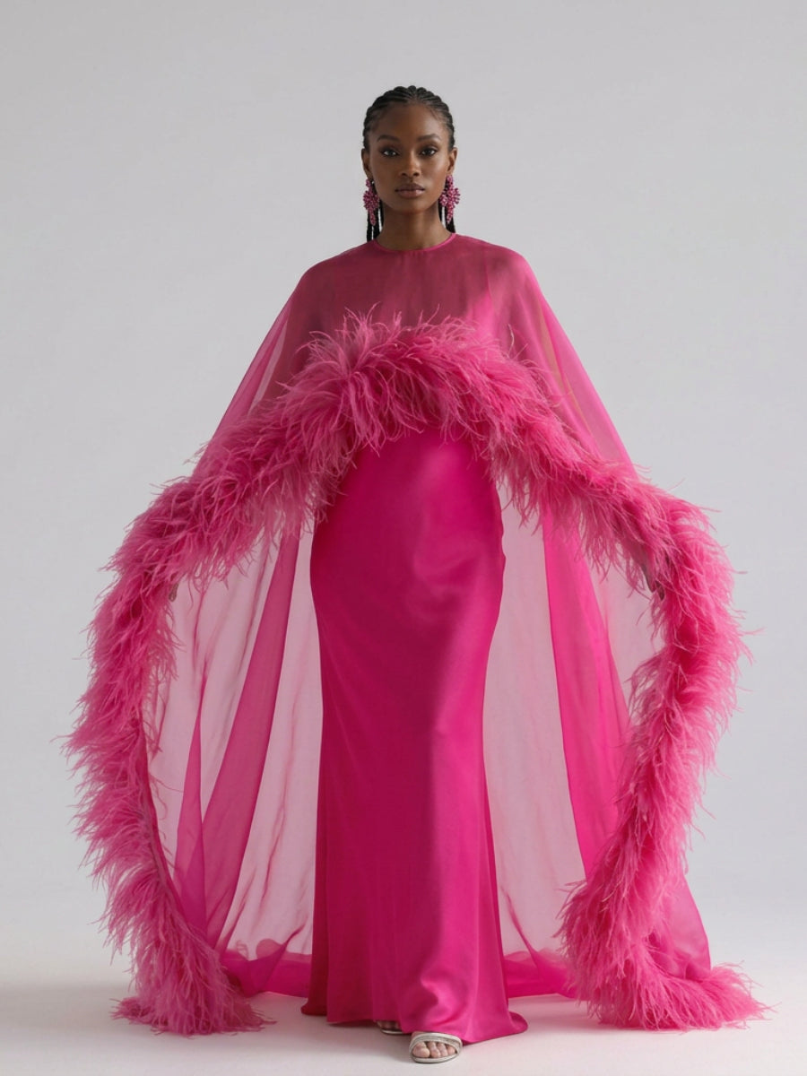 Luxury Ostrich Feather Cape Maternity Dress for Baby Shower YD260930