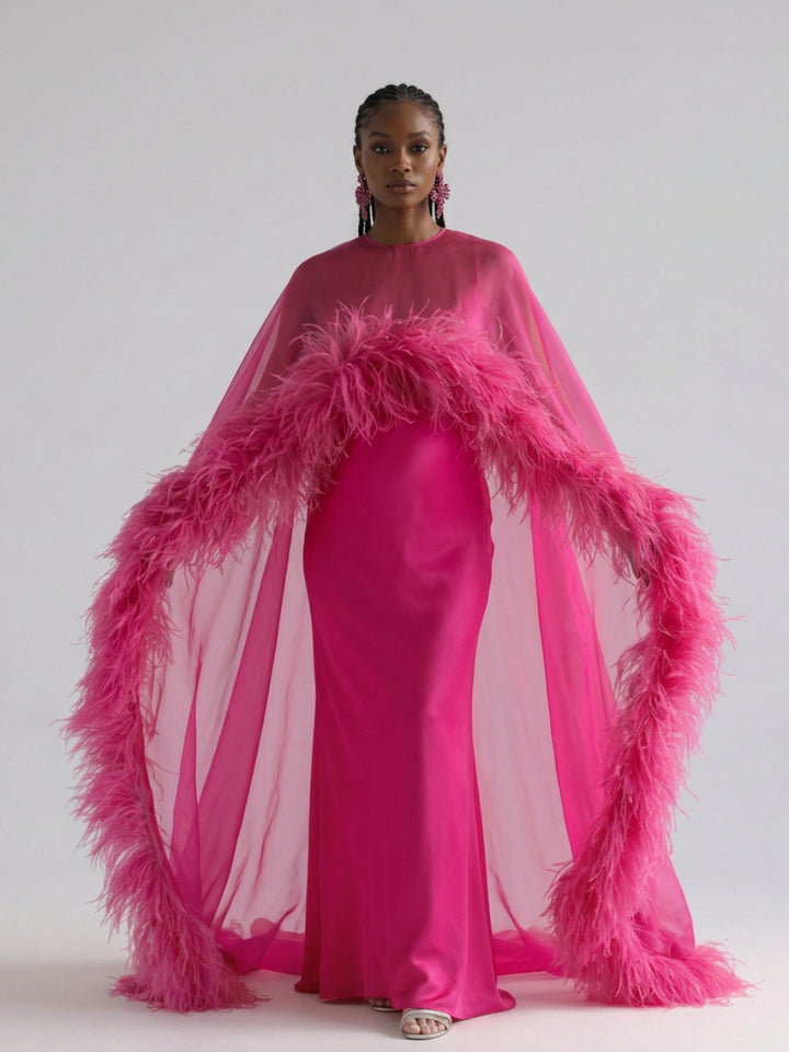 Luxury Ostrich Feather Cape Maternity Dress for Baby Shower YD260930
