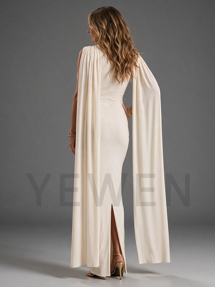 Mock Neck Draped Long Cape Maternity Dress for Baby Shower YM261011