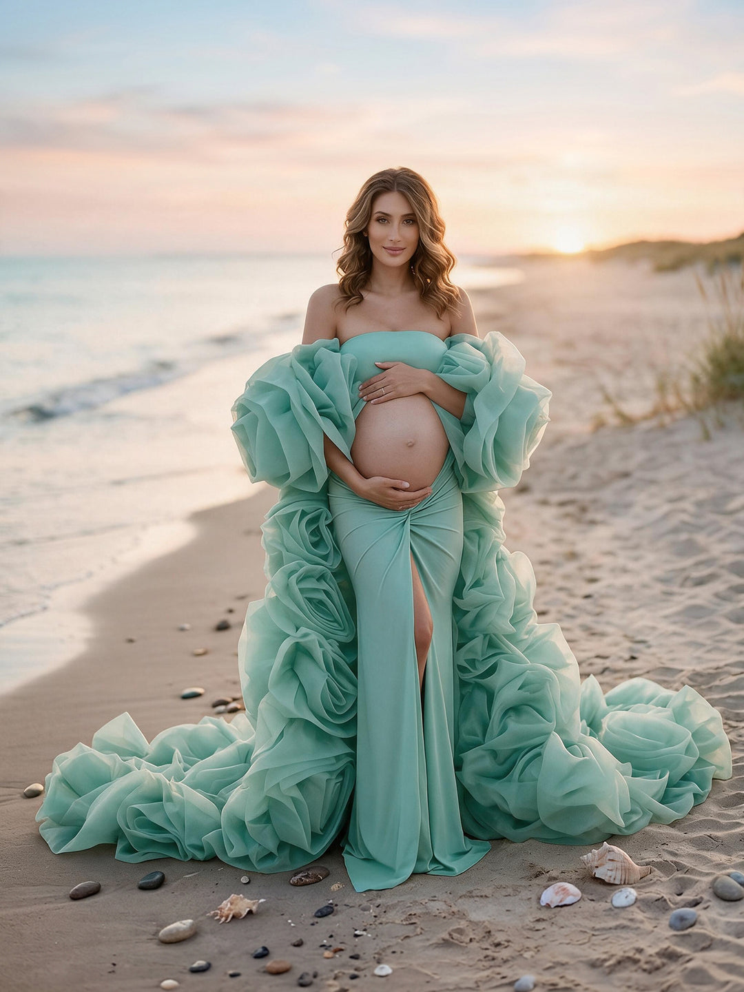 Rose Flower Cape with Slim Dress Set Pregant Dress Maternity Photoshoot Gown YW260313