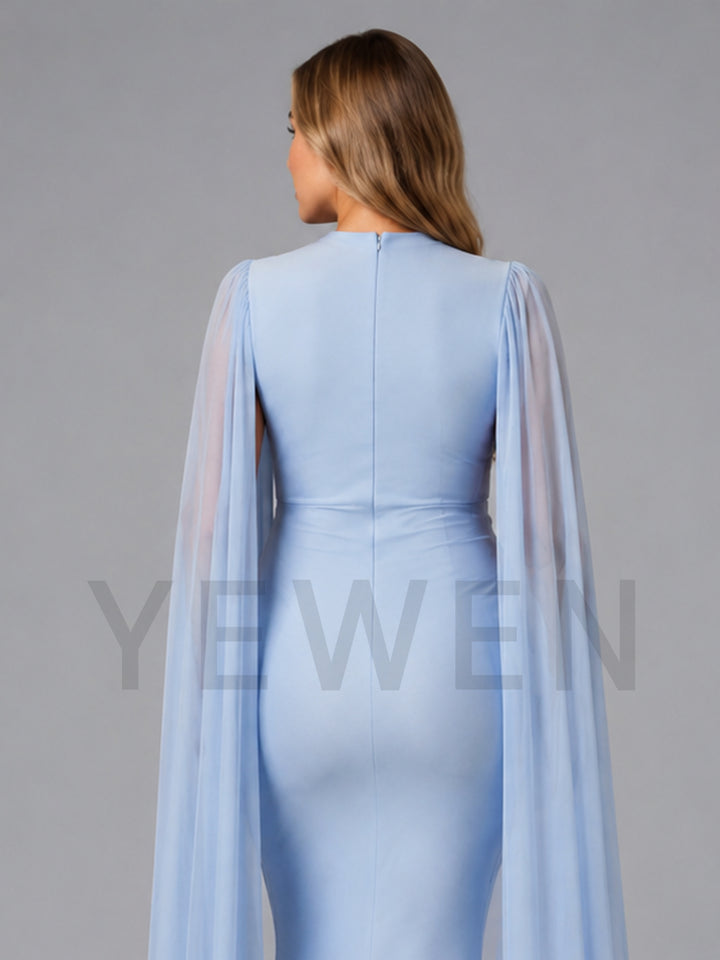 Light Blue Cape Sleeve Maternity Dress for Baby Shower