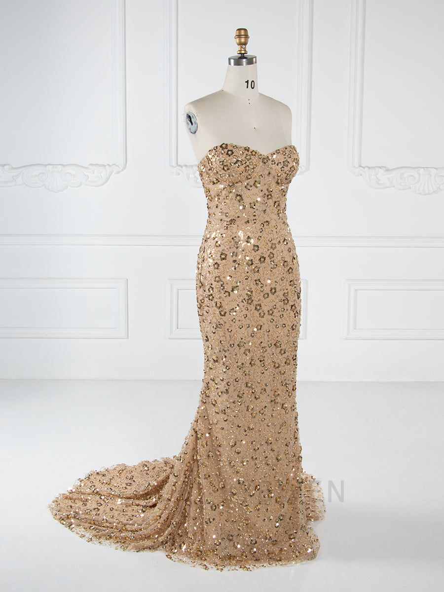 Luxury Beaded Mermaid Dress with Handmade flower Jacket Celebrity Dress YW251043