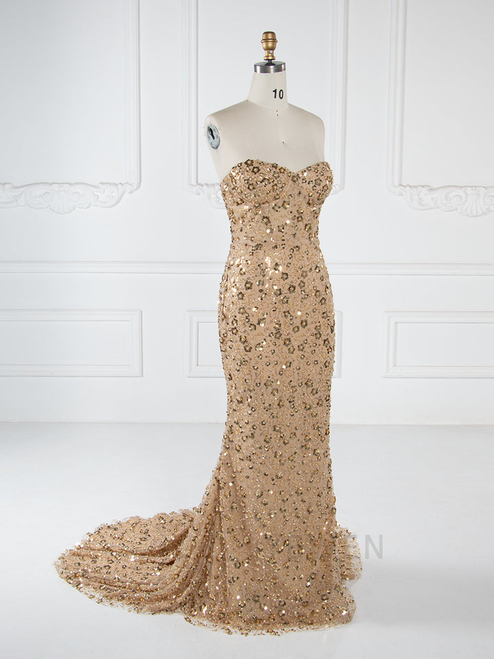 Luxury Beaded Mermaid Dress with Handmade flower Jacket Celebrity Dress YW251043