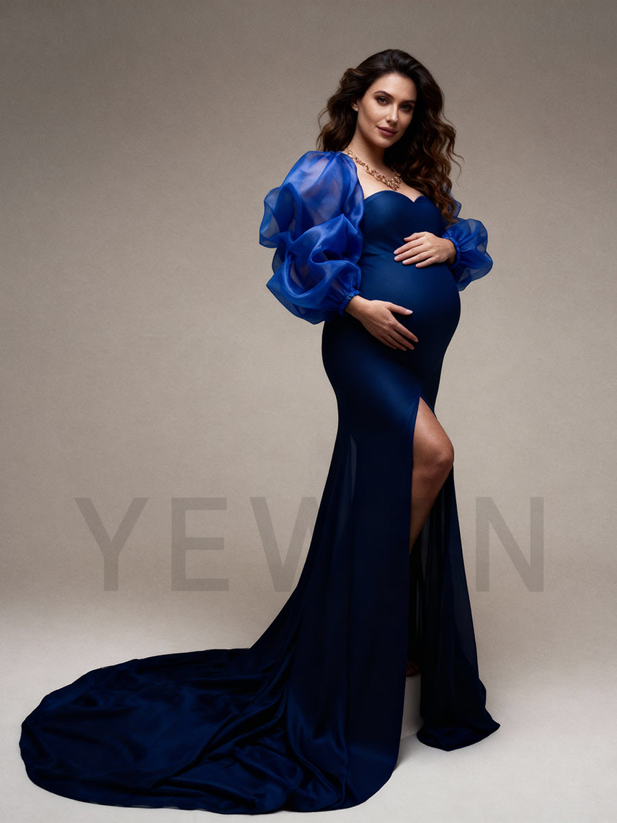 Puffy Long Sleeves Slim Maternity Dress for Baby Shower Photo Shoot Dress