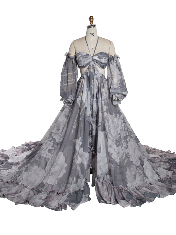 Bohemian Printed Chiffon Maternity Dress for Photoshoot Pregnancy Dress Photoshoot YW240526