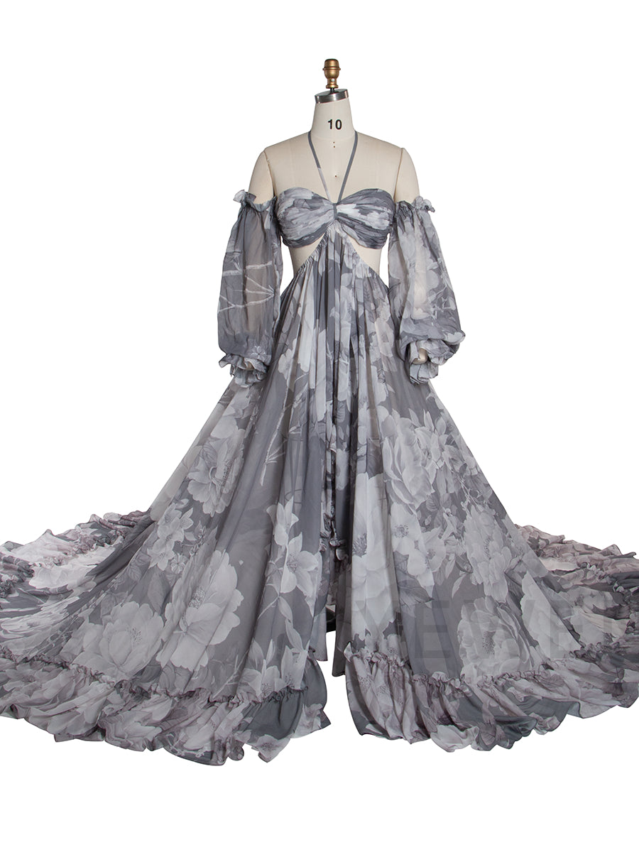 chiffon pregnancy dresses Duntery V-neck Chiffon Maternity Empire Long Dresses, Rust