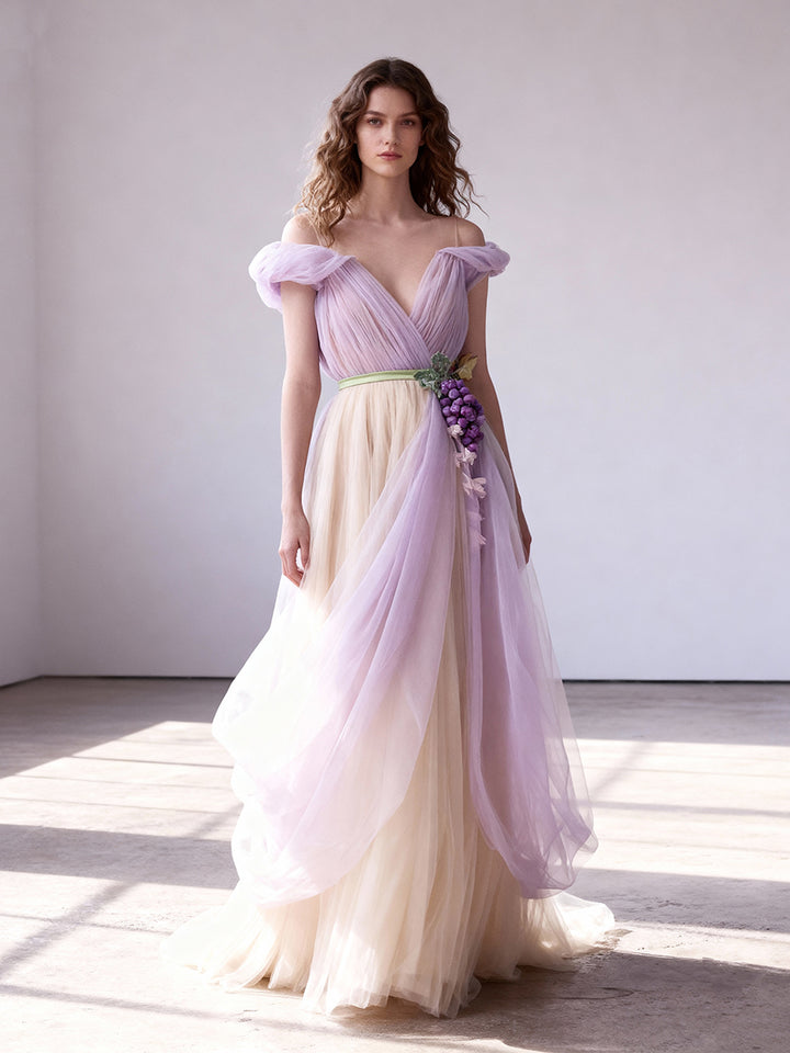 Chic Off Shoulder Tulle Evening Dresse Bridesmaid Formal Dress