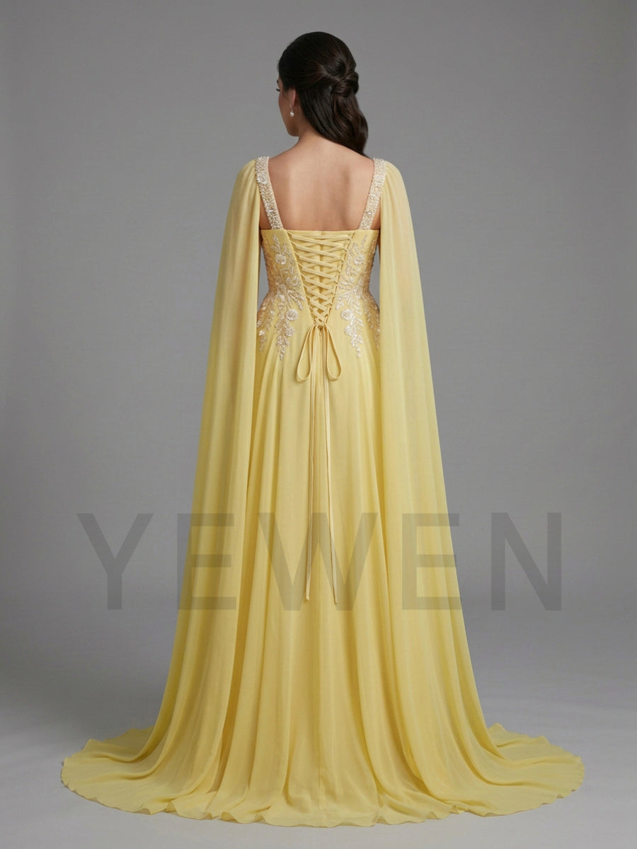 Chiffon Cape Sleeve Floral Sequin Maternity Baby Shower Dress YD260928
