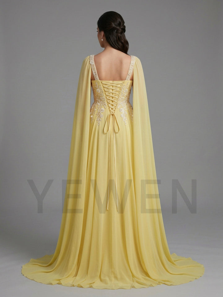 Chiffon Cape Sleeve Floral Sequin Maternity Baby Shower Dress YD260928