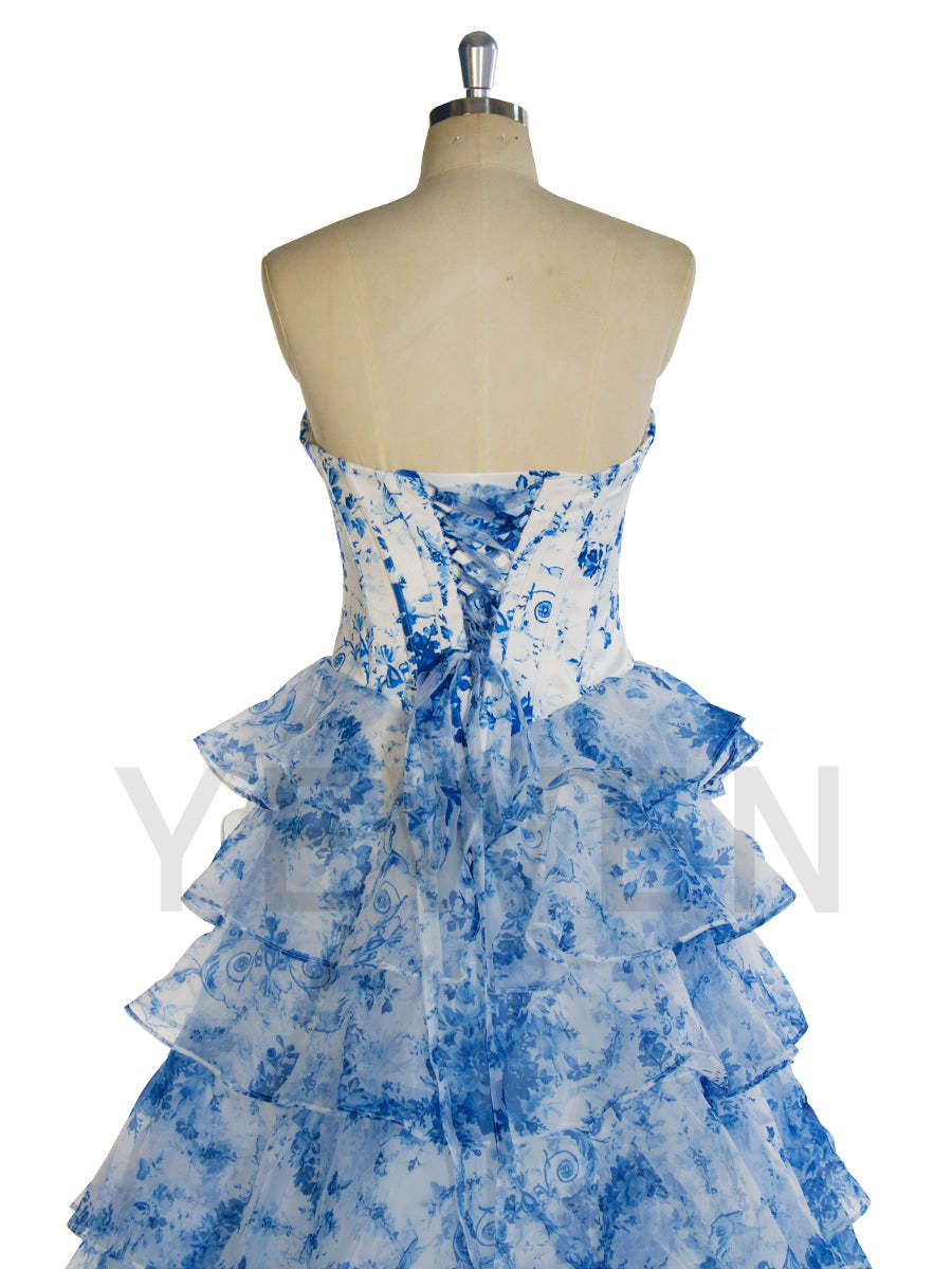 Gorgeous A Line Off The Shoulder Printed Long Prom Dress With Ruffles United Kingdom YW240048