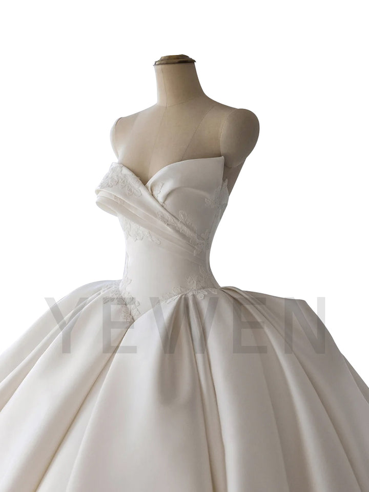 High Quality Satin Wedding Dresses Ruched Pleated Bridal Dress