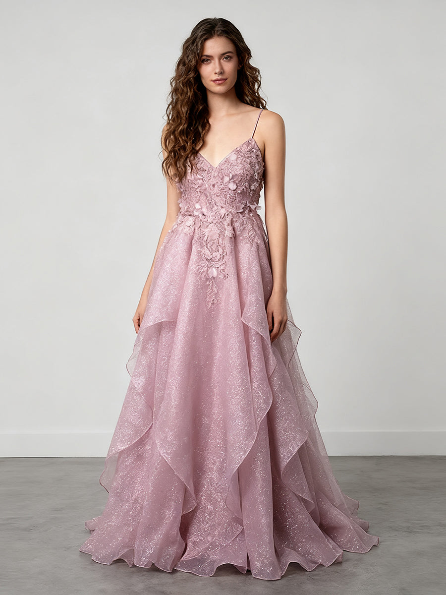 Elegant Prom Dress Floor-Length Sparkle Fabric Evening Party Dress B002