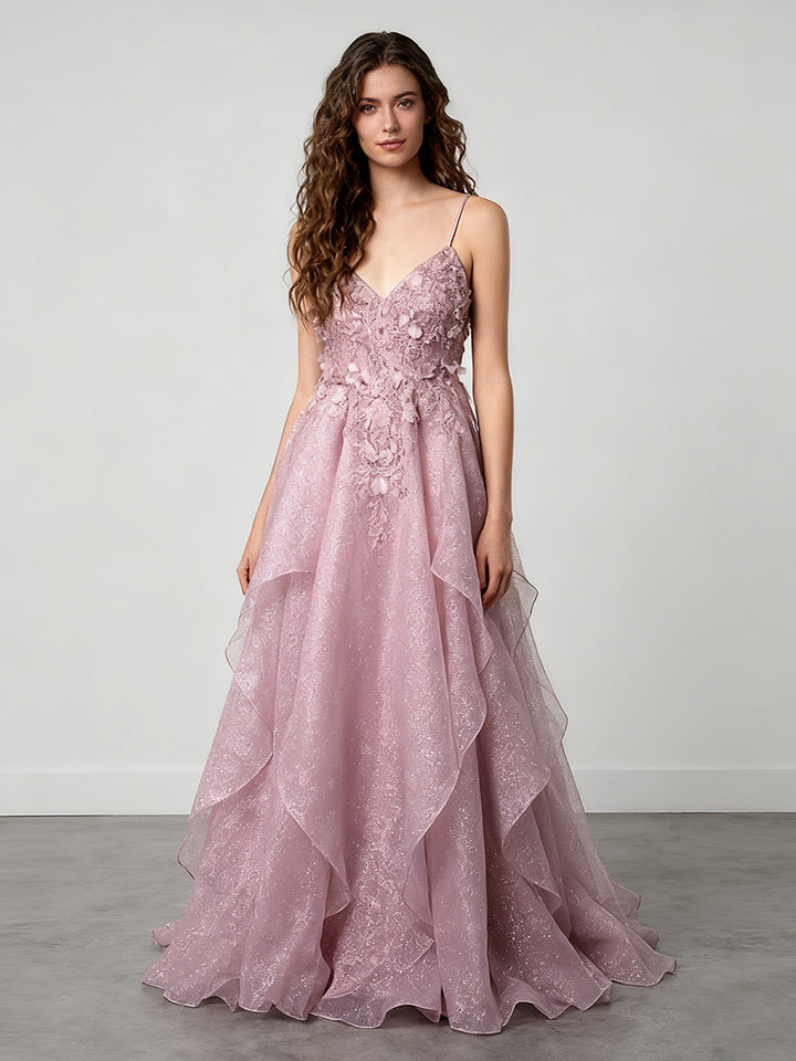 Elegant Prom Dress Floor-Length Sparkle Fabric Evening Party Dress B002