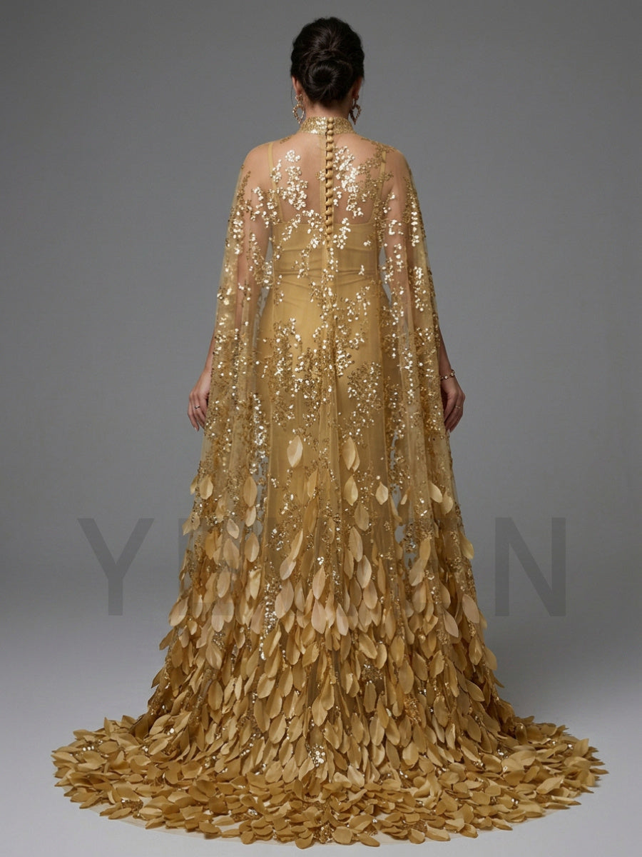 Strapless Maternity Photoshoot Gown with Sweeping Leaf Train YD260908
