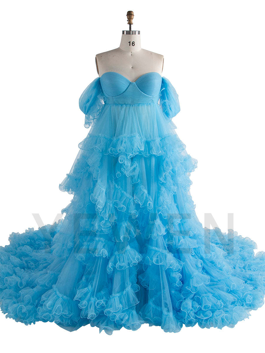 Maternity Dress for Photo Shoot Tulle Ruffle Maternity Gown Baby Shower Photoshoot Dress YW243160