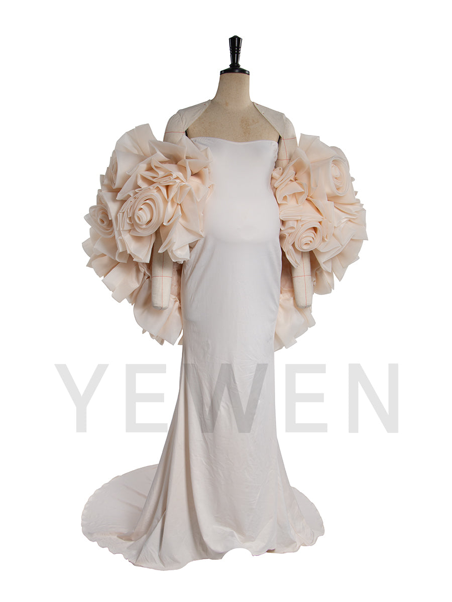 Charming Maternity Dresses for Photoshoot Maternity Shoot Dresses with Rose Floral Cape YW251005