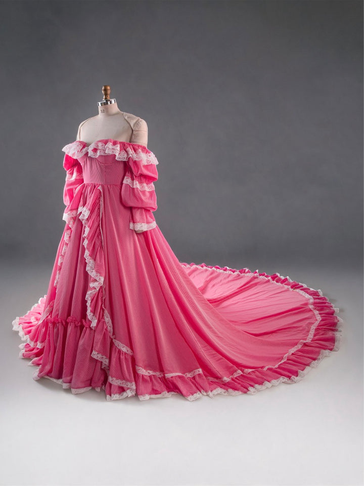 Custom Made Princess Gown with Adjustable Train Red Stripe Maiden Gown YW260265-1