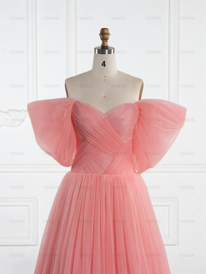 Fashionable Pleated Evening Dress A Line Off Shoulder Formal Gown YW260002