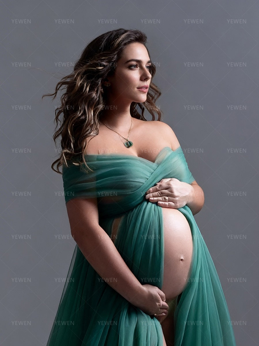 Maternity Dress for Photoshoot Off Shoulder Tulle Dress for Baby Shower 20W / N172