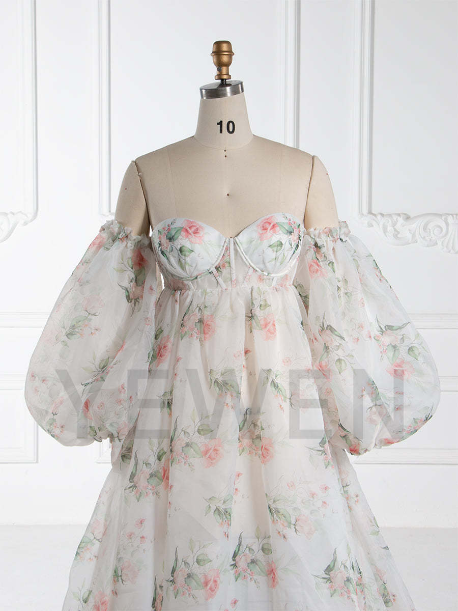 High Waist Floral Printed Silky Organza Dresses for Photo Shoot Baby Shower Gown for Pregnant Women YW221105-1 High Waist Floral Printed Silky Organza Dresses for Photo Shoot Baby Shower Gown for Pregnant Women YW221105-1