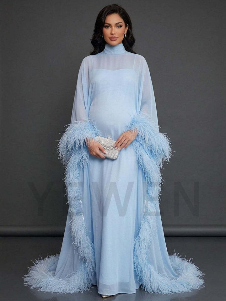 Luxury Ostrich Feather Cape Maternity Baby Shower Dress YD260837