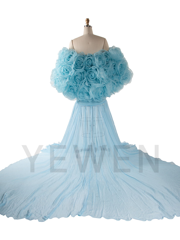 Gorgeous Mermaid Maternity Dress Photoshoot with 3D Floral Shawl Baby Shower Dress YW250040