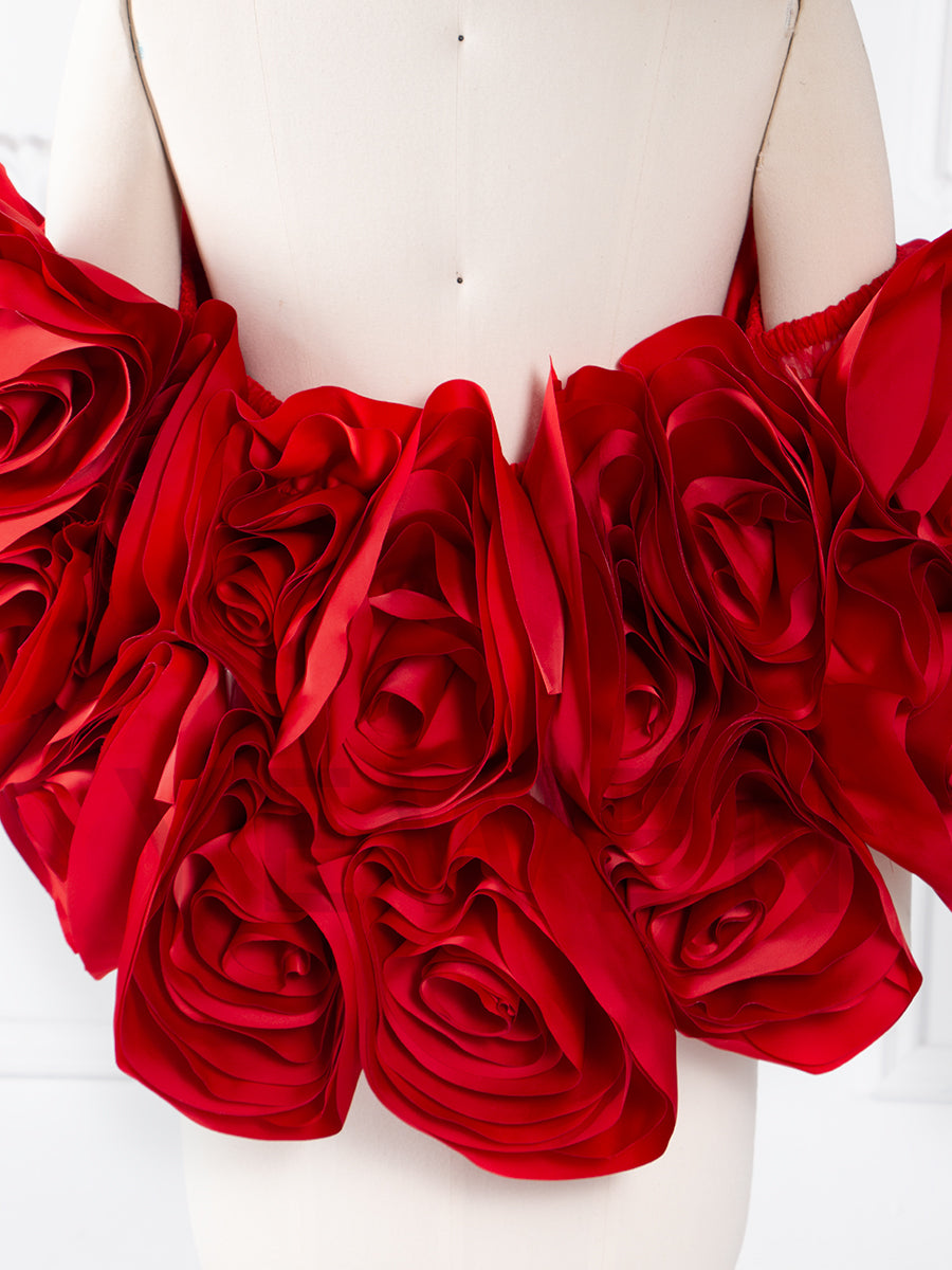 Handmade 3D Rose Short Cape for Engagement Photo Shoot Bridal Photography Props YW251014