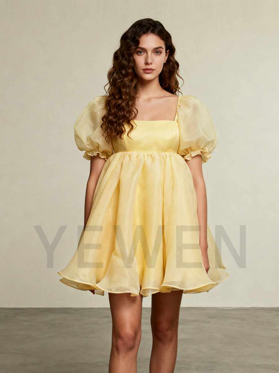 Yellow Short Mini Party Dress Elegant Homecoming Cocktail-dresses YW243161