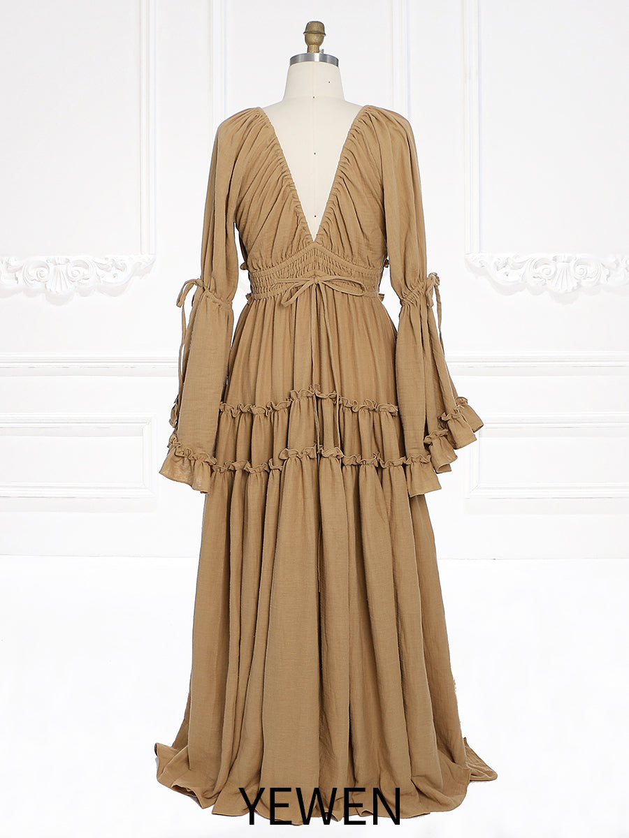 Long Sleeves V Back Elastic Waist Woman Boho Maxi Dress Photoshoot Dresses Outfit YW231112 yewendress Long Sleeves V Back Elastic Waist Woman Boho Maxi Dress Photoshoot Dresses Outfit YW231112 yewendress