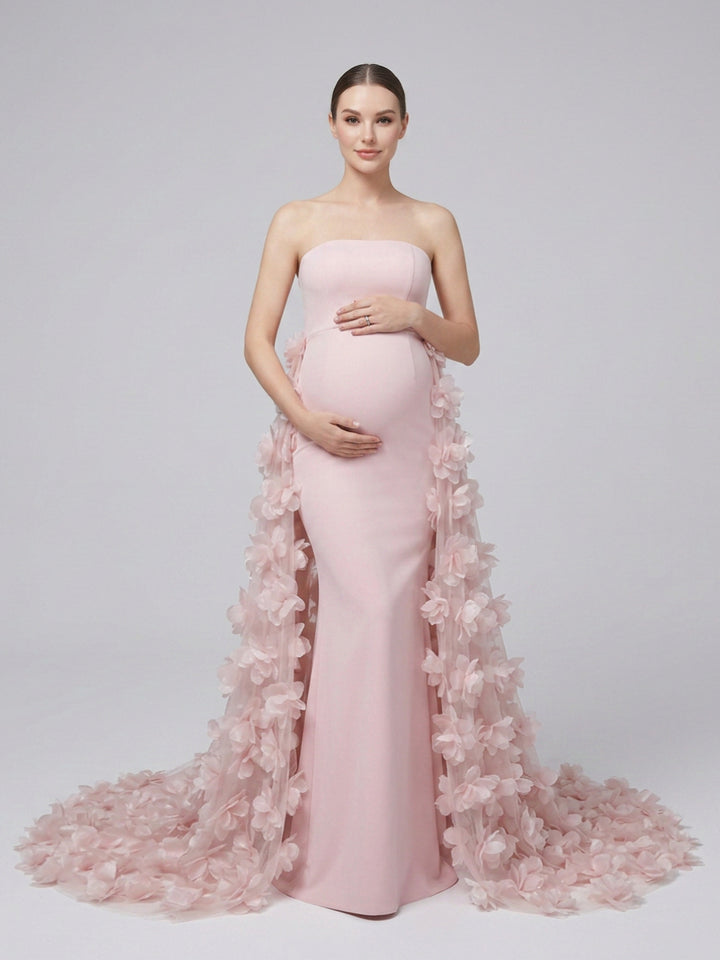 Strapless Swimwear Fabric 3D Floral Maternity Photoshoot Gown YD260907