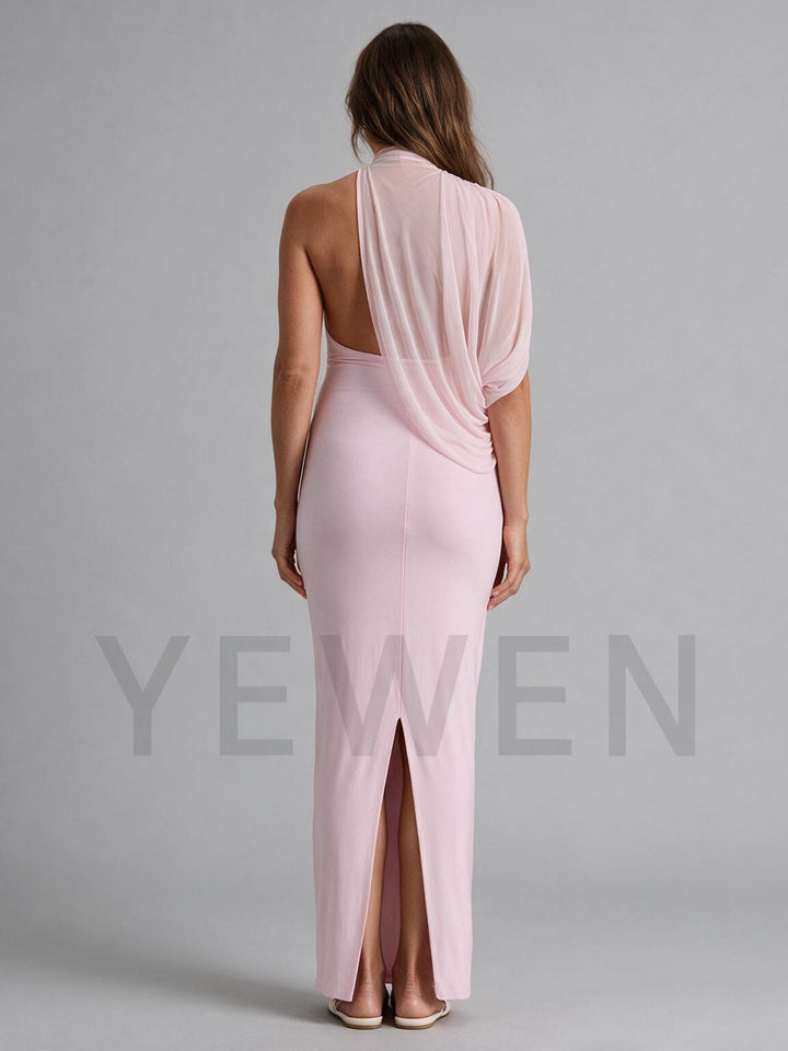 High Neck Draped Shoulder Cape Maternity Dress for Baby Shower